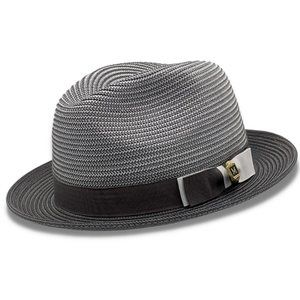 MONTIQUE BLACK Braided Two Tone Stingy Brim Pinch Fedora H-68
